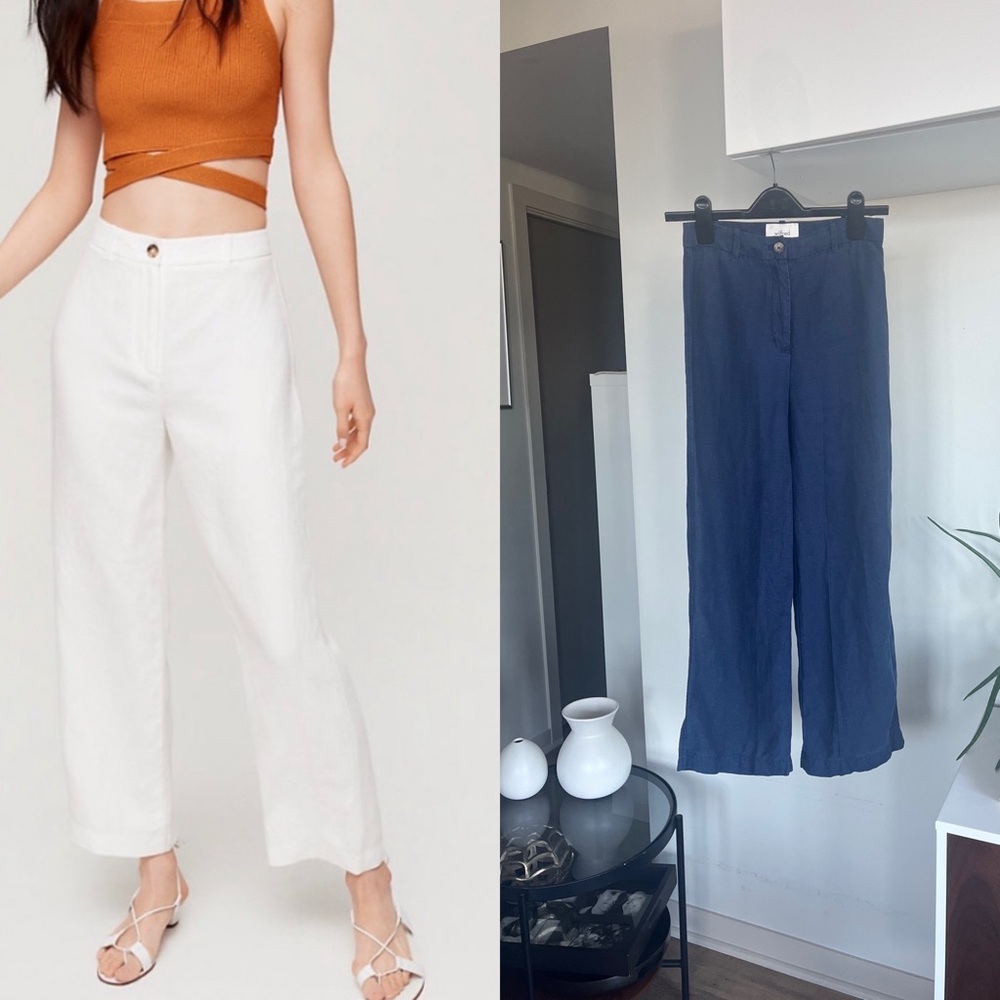Aritzia Wilfred Linen Navy Blue Casual Garment Preppy Neutral Pants Sz 2